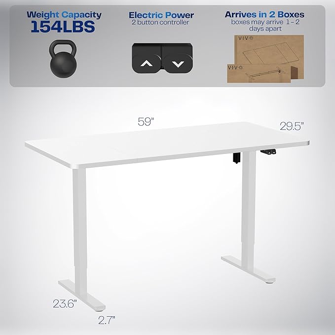 VIVO Electric 60 x 30 inch Stand Up Desk, Height Adjustable, White Top White Frame, Home and Office Furniture Sets, DESK-KIT-0W6W