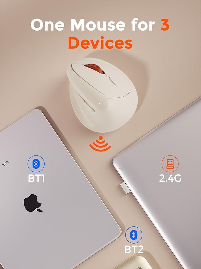 DAREU Ergonomic Vertical Wireless Mouse for Small Hands,2.4GHz / BT Optical Vertical Mice with Ergo Design for Comfort and Reduced Wrist Strain,3 Multi-Device Connectivity for Computer/PC/Laptop