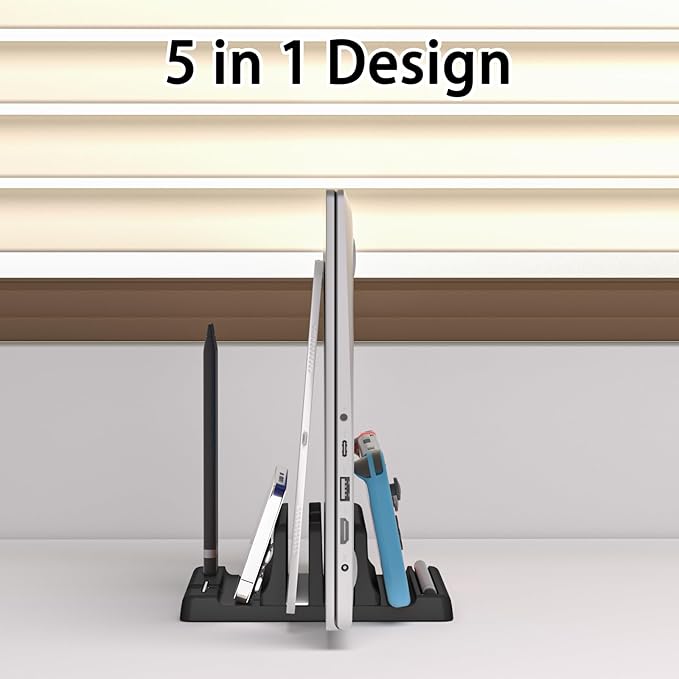 Vertical Laptop Stand Holder - Adjustable ABS Plastic Laptop Holder Vertical, Space-Saving 4 in 1 Compatible with All MacBook Pro Air, Mac, HP, Dell, Microsoft Surface (Black)
