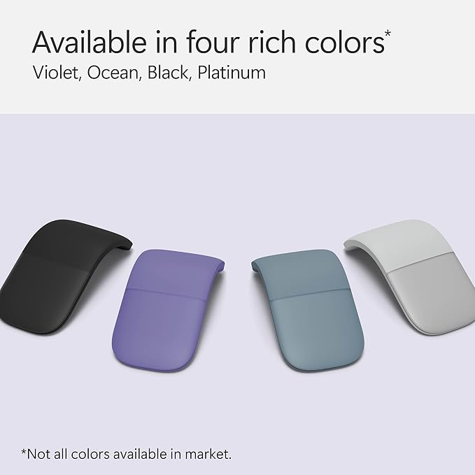 Microsoft Surface Arc Bluetooth Mouse, Ultra-Slim and Lightweight, Snaps Flat for Portability, Full Scroll Plane, Compatible with Windows 11, Battery Included – Violet