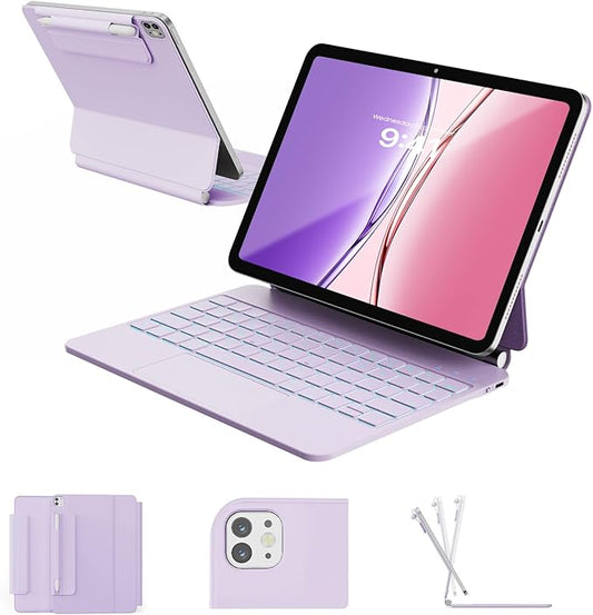 for iPad Air 11 inch Case with Keyboard (M4/M3/M2, 2026/2025/2024), iPad Pro 11 (4th/3rd/2nd/1st Gen) & Air 5/4th Magic Keyboard Case, 11 Colors Backlit, Multi-Touch Trackpad, Purple