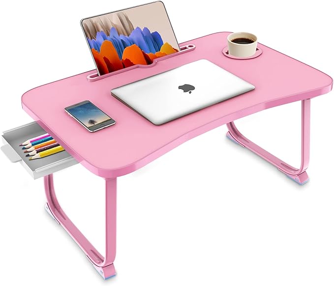 Fayquaze Lap Laptop Desk, Portable Foldable Laptop Bed Table with Storage Drawer and Cup Holder, Lap Desk Lap Bed Stand Tray Table Serving Tray for Eating, Reading and Working
