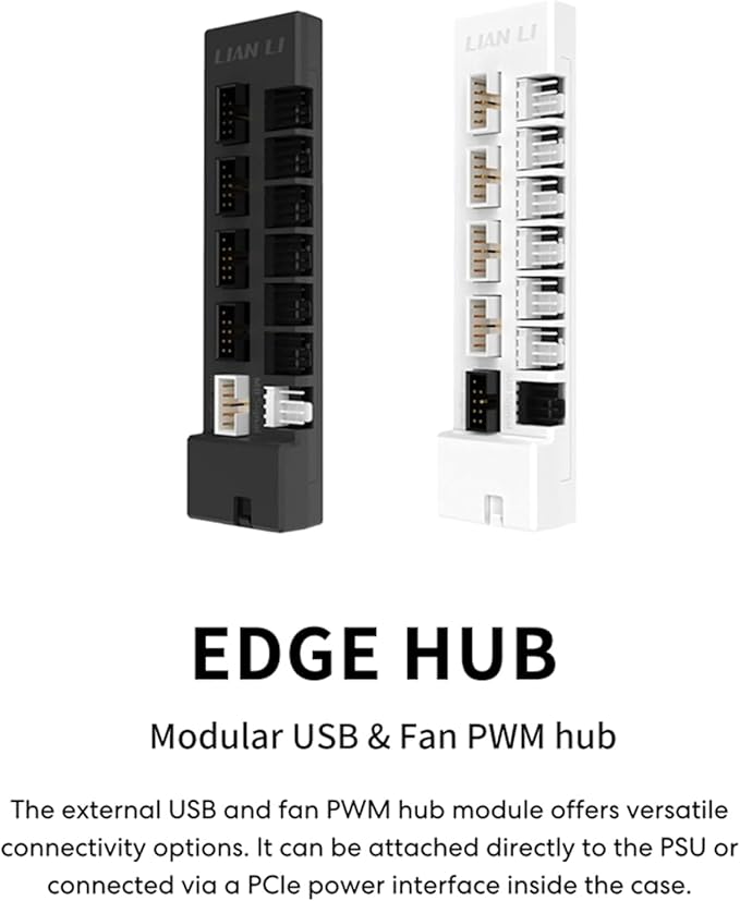 Lian Li Universal USB & PWM Fan Hub, Fan Controller with 4 USB Headers - 6 Fan Ports - Magnetic Mounting - 5V/4PIN - PSU/Motherboard Universal Case Compatibility - White (EG-HUB01W)