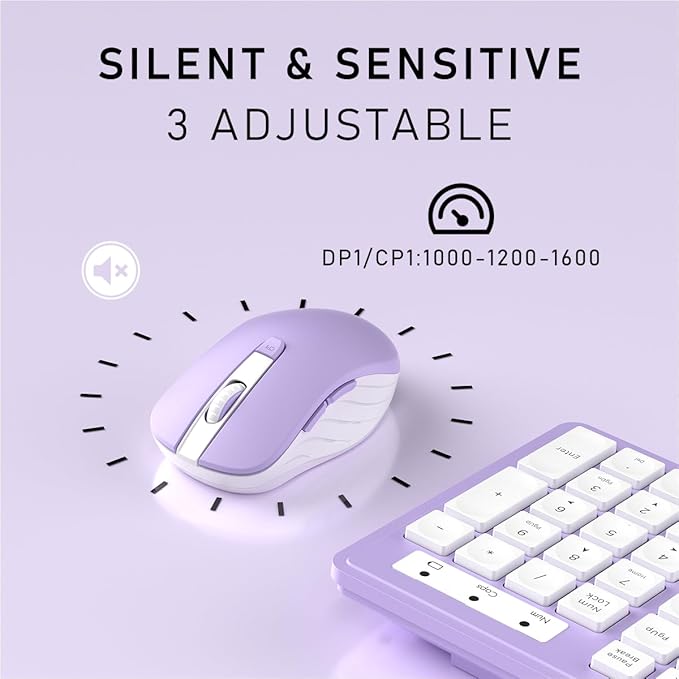 Wireless Keyboard and Mouse, 2.4GHz Cordless Keyboard Mouse Combo, Optical Mouse, Plug and Play USB Receiver, Compatible with Windows, Mac, Laptop, and PC（White Purple）