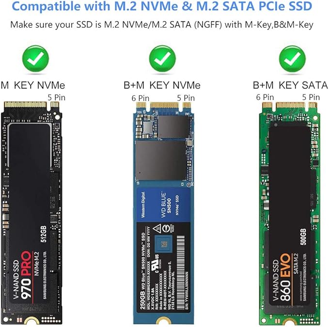 M.2 NVMe SATA SSD Enclosure Adapter Tool-Free,Sokiwi USB 3.2 Gen2 10Gbps External to USB PCI-E 6Gbps SATA M-Key / B+M Key, NVMe Reader Support UASP Trim for SSDs 2230/2242/2260/2280