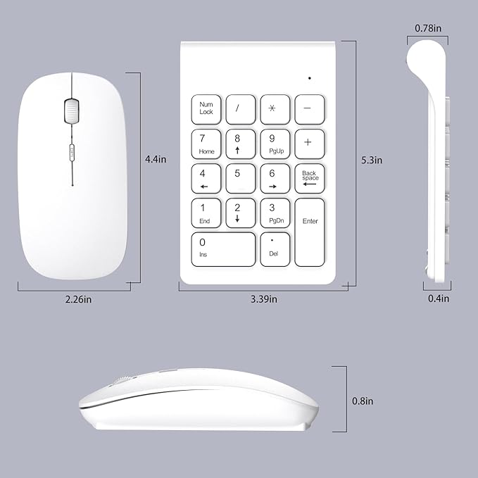 TRELC Wireless Numeric Keypad, Mini 2.4G 18 Keys Number Pad, Portable Silent Financial Accounting Numeric Keypad Keyboard Extensions with Wireless Mouse for Laptop, PC, Desktop, Notebook (White)