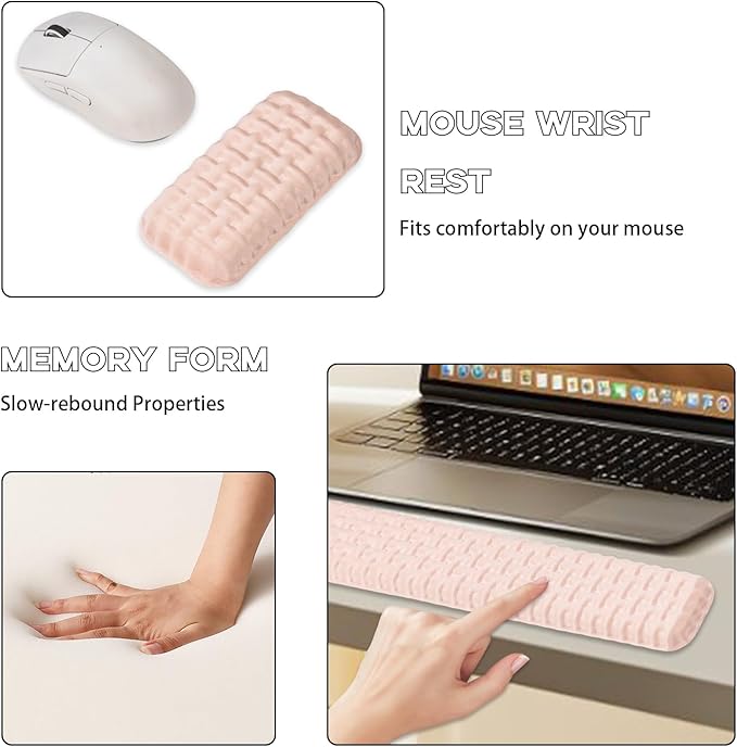 Ergonomic Pink Wrist Rest for Keyboard and Mouse, Memory Foam Wrist Cushion, Wrist Support for Keyboard, Laptop, Mac, Office, Work, Gaming