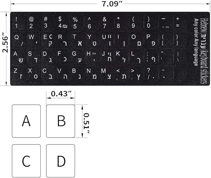 2PCS Hebrew Keyboard Stickers, Hebrew-English Keyboard Letters Replacement Sticker White Font on Black Background for Computer Laptop Notebook Desktop, Matte Keyboard Alphabet Stickers