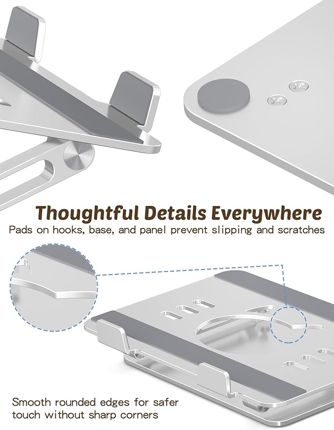 Laptop Stand for Desk – Adjustable Aluminum Laptop Riser with Unique Cat-Shaped Cooling Vent, Portable Desk Gift & Decor, Compatible with MacBook Air Pro, Dell, HP, Lenovo (10"-17.3"), Silver