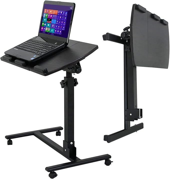 ZENY Mobile Laptop Stand Overbed Table Rolling Desk Cart Adjustable Sit-Stand Laptop Computer Desk Bedside Standing Desk, Height Adjutable 24'' to 35''