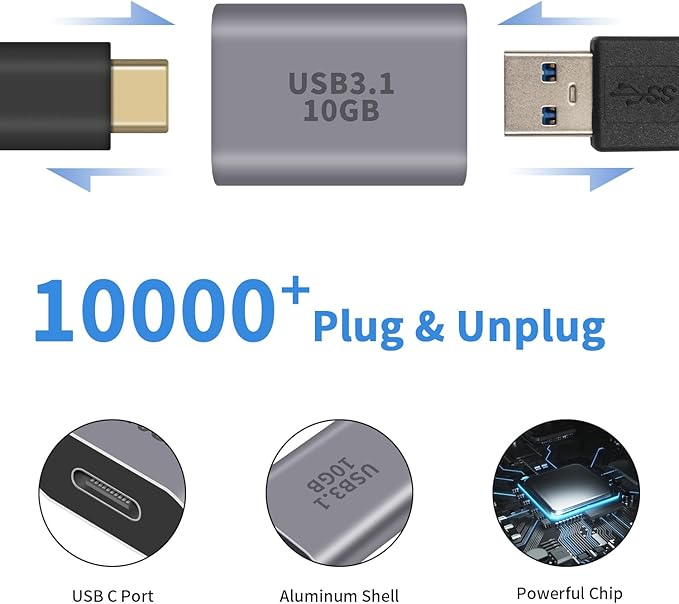 Duttek USB C Female to USB Female Adapter 3.1 Gen2, 10Gbps Bi-Directional Type C to Type A OTG Adapter Support Data Sync and Charging for Laptop, PC, iPhone, MacBook Pro, Laptop