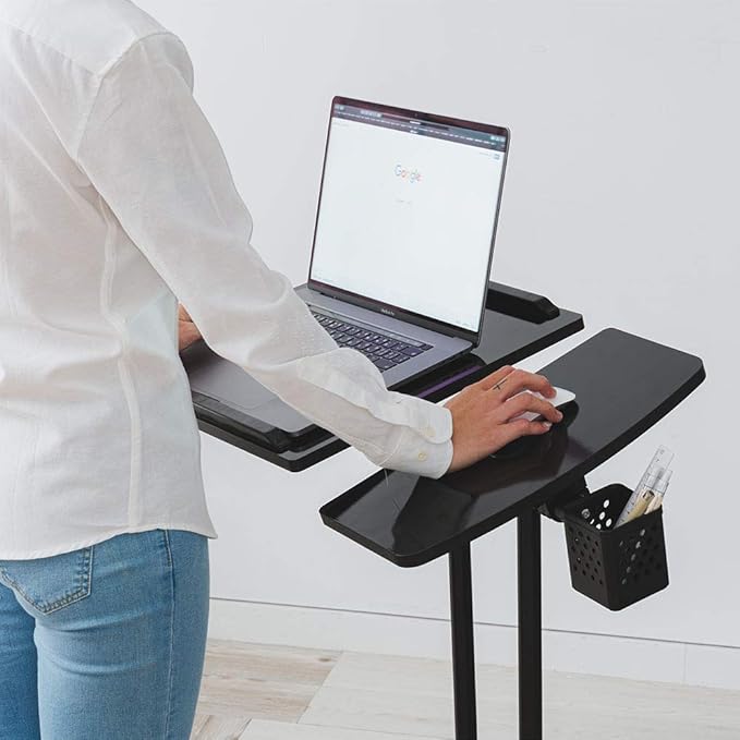 Adjustable Laptop Desk with Wheels, Laptop cart, Over Bed, Bed Side Table, Tiltable Table and Laptop Stand-Black
