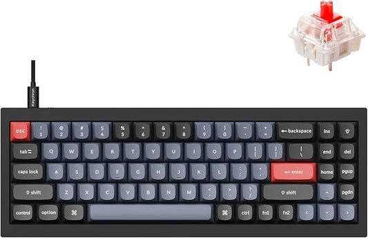 Keychron Q7 Wired Custom Mechanical Keyboard, 70% Layout QMK/VIA Programmable Macro with Hot-swappable Gateron G Pro Red Switch Double Gasket Compatible with Mac Windows Linux (Black - New)