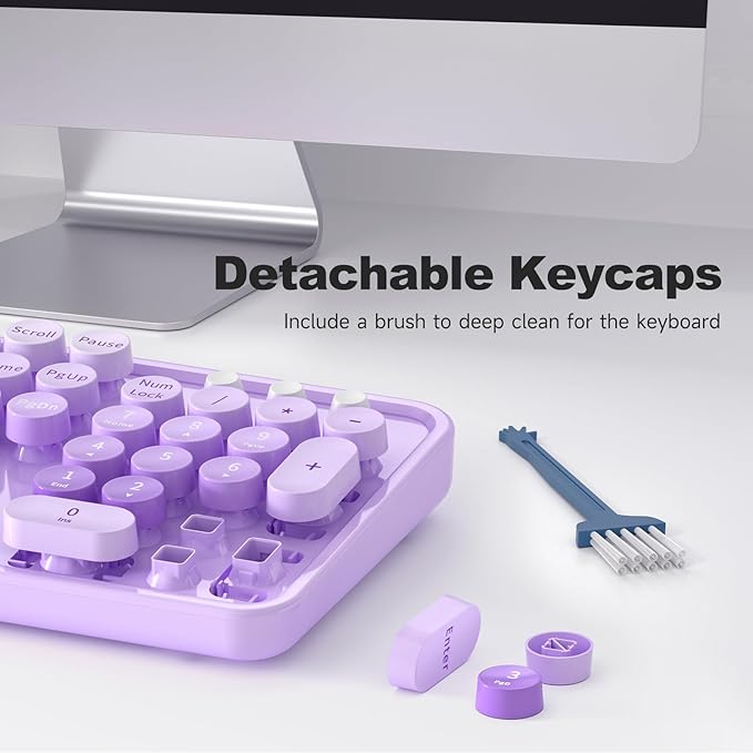 Large Print Keyboard Wired, Full Size Wired Retro Round Keyboard with Foldable Stands, Plug and Play for Laptop and Office PC- Purple Colorful