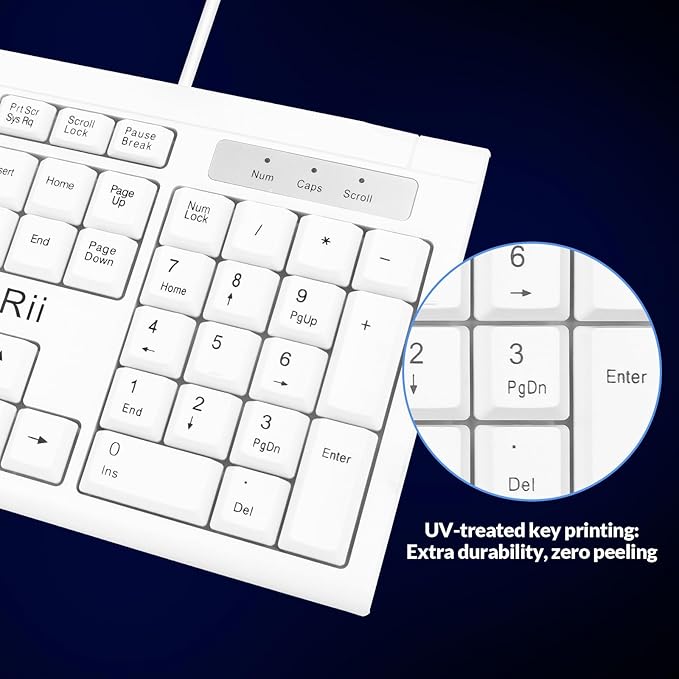 Rii RK907 Ultra-Slim Compact USB Wired Keyboard for Mac and PC,Windows 10/8 / 7 / Vista/XP(White)