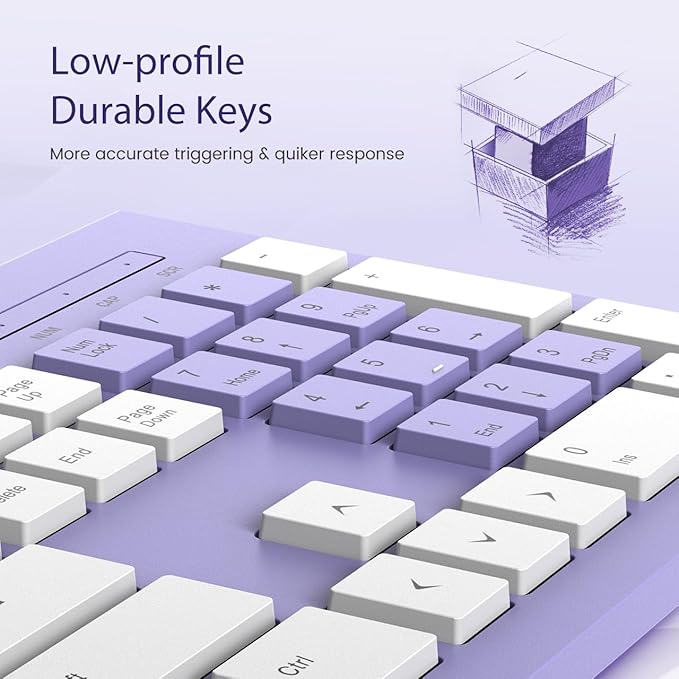 Wired Keyboard, Ultra-Thin USB Wired Computer Keyboard, Low-Profile Keys, Spill-Resistant, Multimedia Keys, Compatible with Windows, Mac, Chrome, Linux, and Android-Purple