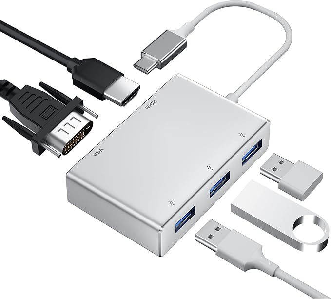 USB C to HDMI VGA Adapter, Weton 5 in 1 USB 3.1 Type C Hub to HDMI 4K,1080P VGA,3xUSB 3.0 Multiport Video Adapter Converter Compatible with MacBook/Chromebook Pixel/Dell XPS/Samsung