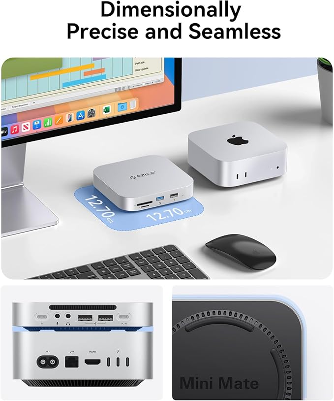 ORICO MiniMate SE Mac mini M4 1TB Storage & Docking Station, External SATA SSD (Non-Removable) 5Gbps(480MB/s), USB A*4, USB-C, SD/TF 3.0, 3.5mm Audio, Includes 2 Cables – M4SE