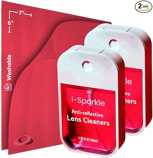 I-Sparkle Anti-Reflective Lens Cleaner Spray kit | (2x) 1.35oz Glasses Cleaner Spray + (2x) Microfiber Cloth for Eyeglasses, Sunglasses, Lenses, Screens and Camera Cleaning Kit (4 Piece Set)