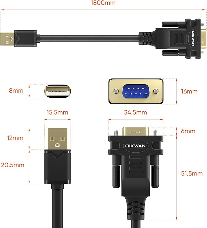 USB to Serial RS-232 Adapter with FT232 Chipset,USB 2.0 to Male DB9 Serial Cable for Windows 11,10, 8, 7, Vista, XP, 2000, Linux and Mac OS(6ft,50Pack)