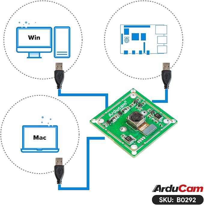 Arducam 4K 8MP IMX219 Autofocus USB Camera Module with Microphone, 1080P Mini UVC USB2.0 Webcam