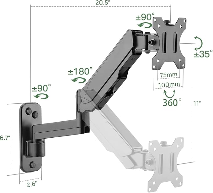 UPGRAVITY Monitor Wall Mount for 17-32 inch Flat/Curved Screen, Computer Monitor Wall Mount Arm Holds up to 17.6lbs, Tilt, VESA 75x75/100x100 mm