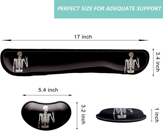 Keyboard Wrist Rest Mouse Wrist Support Set, Memory Foam Wrist Rest Pad for Computer Laptop Keyboard Mouse, Ergonomic Wrist Cushion Support for Typing Pain Relief, Gaming Home Office, Human Skeleton