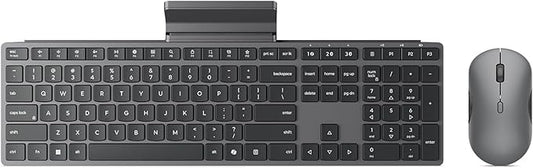 Lenovo 700 Modern Wireless Keyboard & Mouse Combo, 2.4 GHz Dongle & Dual Bluetooth Connection, AES-128 Encryption, 36 Month Battery Life, Quiet Mouse, Luna Grey