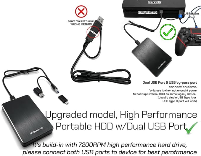 Avolusion HD250U3-WH 2TB USB 3.0 Portable External Gaming Hard Drive - White (for PS5, Pre-Formatted) - 2 Year Warranty