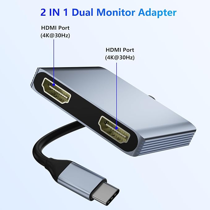 USB C to Dual HDMI Adapter, Docking Station Dual Monitor, Type C to HDMI Splitter for 2 Monitors, Supports 4K@60Hz and Dual 4K@30Hz. (MacOS only Supports SST Mode) for Laptop HP Dell Surface