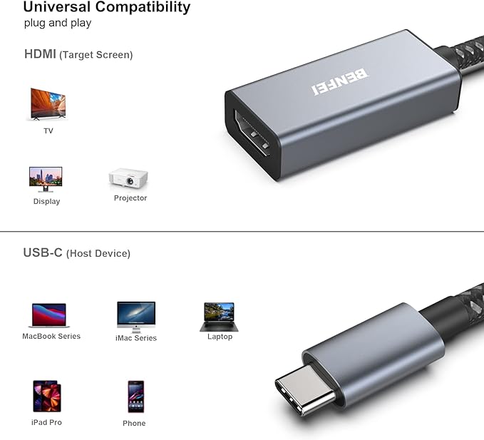 BENFEI 5 Pack USB C to HDMI Adapter 4K@60Hz, USB Type-C to HDMI Adapter [Thunderbolt 3/4/5 Compatible] with iPhone 15 Pro/Max, MacBook Pro/Air 2023, iPad Pro, iMac, S23, XPS 17, Surface Book