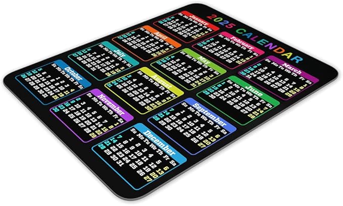 Calendar Mouse pad, 2025 Calendar Color Vertical Edition Natural Rubber Quality Creative Gaming Mouse Pad Rectangle Mouse Personalized Desk Mouse Pad 9.5 inch x 7.9 inch