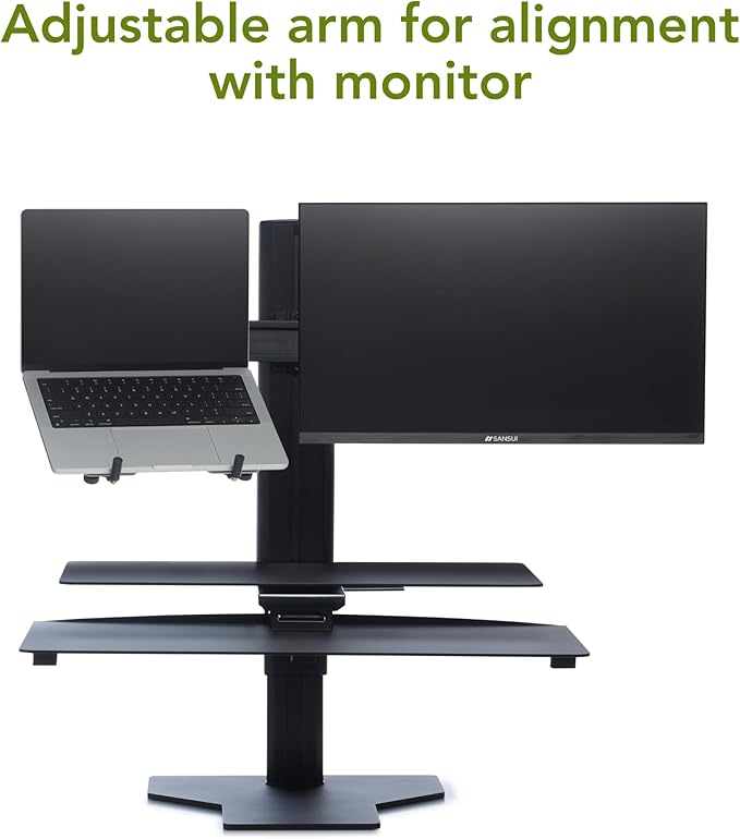 Perfect POSTURE Sit2Stand Standing Desk Converter Monitor Mount and Laptop Holder – 18” Height Adjustable Sit-Stand Workstation – Black