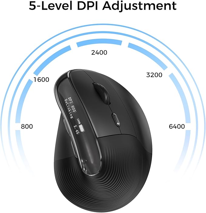 Wireless Ergonomic Mouse with Screen，Bluetooth Vertical Mouse Rechargeable, Quiet Clicks, USB Ergo Design Cordless Mice Compatible for Windows, PC, Laptop, Mac OS, Black