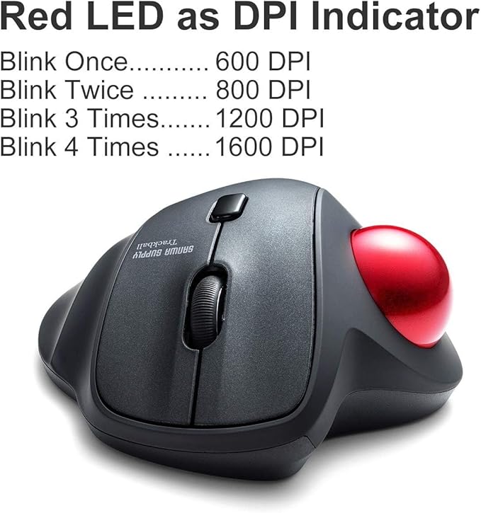 SANWA 2.4G Wireless Ergonomic Trackball Mouse, Optical Vertical Rollerball Mice, Silent Buttons, 34mm Trackball, 600/800/1200/1600 Adjustable DPI, Compatible with MacBook, Laptop, PC, Windows, macOS