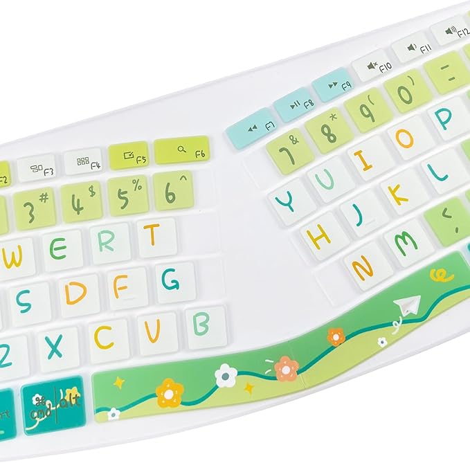 Cute Silicone Keyboard Cover for Logitech Ergo K860 Ergonomic Keyboard, US Layou, Cute Flowers