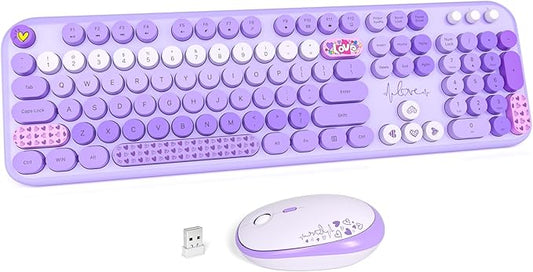MOFII Wireless Keyboard and Mouse Combo, Full-Size Retro Typewriter-Style Wireless Keyboard with Optical Mouse for Computer/Laptop/Windows/Mac (Purple Mixed)