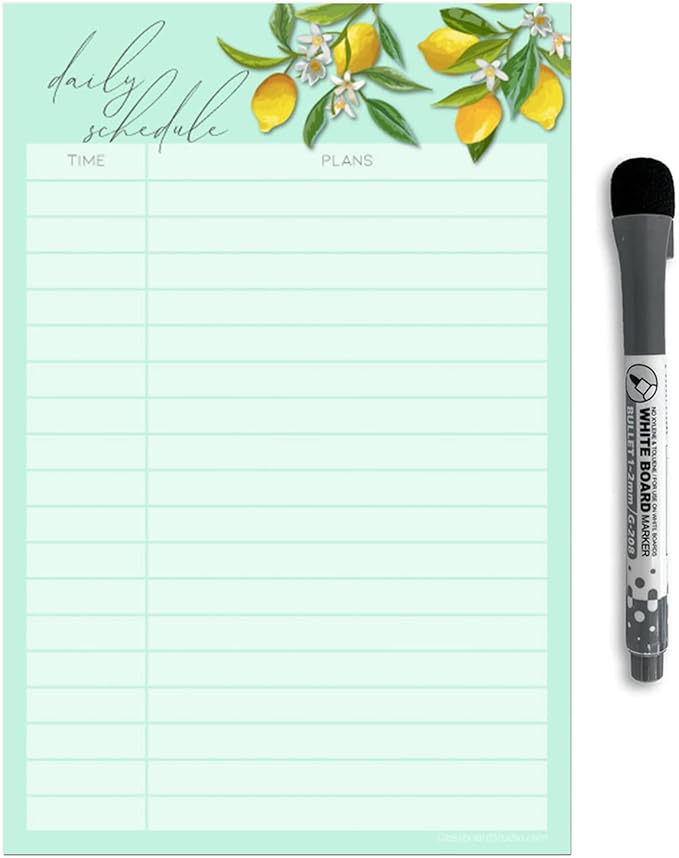 Dry Erase Daily Schedule Planner Sticker Decal by Glassboard Studio | Removable & Reusable | Magnetic Fine-Tip Marker Included (6 x 9 inches, Vintage Lemon)