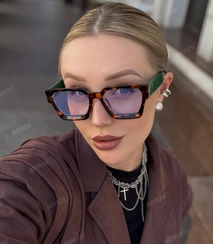 AIEYEZO Square Thick Frame Glasses for Women Men Fashion Blue Light Glasses Trendy Chic Computer Eyeglasses