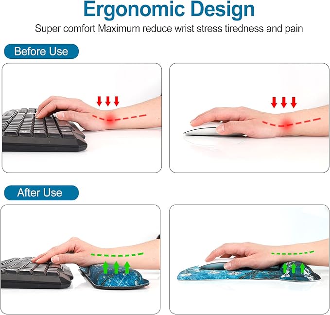 Keyboard Wrist Rest Pad Ergonomic Mouse Pad Set, ToLuLu Gel Mouse Pad Wrist Support for Computer Laptop, Mousepad Keyboard Wrist Support with Memory Foam for Easy Typing Pain Relief, Van Gogh Painting