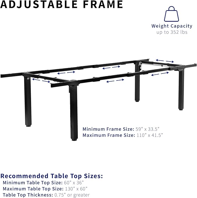 VIVO Electric 4-Leg Dual Motor Standing Desk Frame for Table Tops up to 130 x 60 inches and 352 lbs, Memory Controller Height Adjustment, Frame Only, Black, DESK-E-400B
