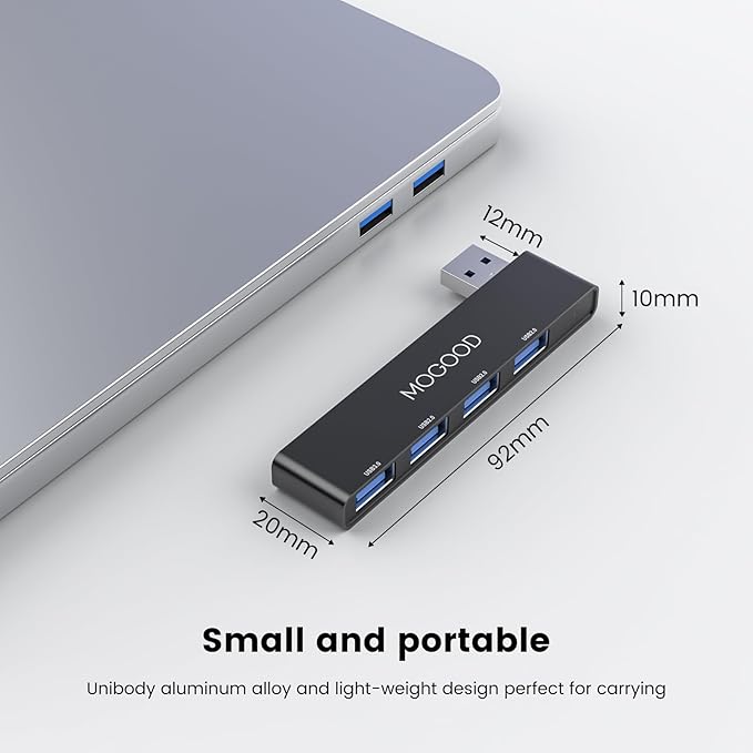 MOGOOD USB Hub 3.0, 4-Port USB Splitter – No Cable, Ultra-Slim, Adds 4 USB Ports to Your Laptop in Seconds – Plug & Play Data Hub for Mouse, Keyboard, Flash Drive, Printer