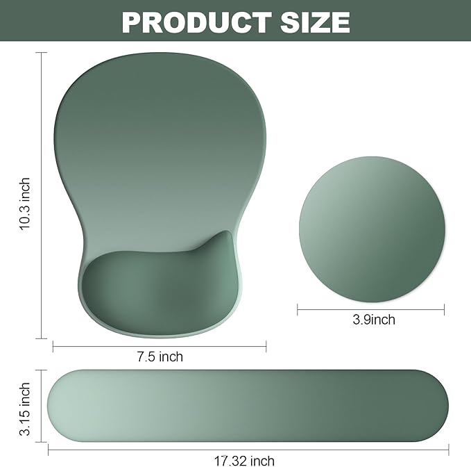 Ergonomic Mouse Pad with Wrist Rest and Keyboard Wrist Rest, Gel Mousepad and Wrist Rest for Computer Keyboard, Pain Relief, Non-Slip PU Base, Mouse Pad with Wrist Support for Gaming, Sage Green