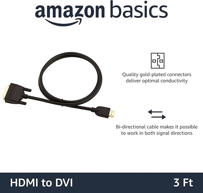 Amazon Basics HDMI-A to DVI (Male) Adapter Cable, Bi-Directional 1080P, Gold-Plated, 3 ft/0.9 m, Pack of 10, Black (Pack of 6)