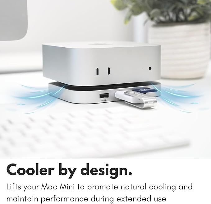 Macally Mac mini M4 Dock and Stand, Mac mini M4 Hub with M.2 NVMe Enclosure, 4K HDMI 60hz, 3 USB A,10Gbps USB C Data Port, SD Card Reader, 3.5mm Audio Jack