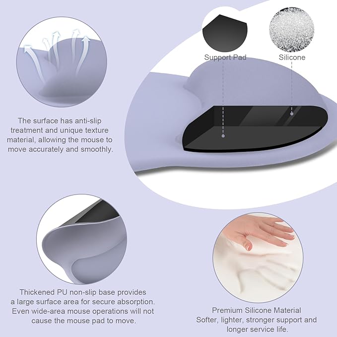 MOSISO Wrist Rest for Keyboard Mouse Pad Set, Large Gaming Deskpad&Circle Curved Mousepad&Keyboard Wrist Rest&Coaster, Ergonomic Non-Slip Mousepad&Easy Typing Pad with Silicone Lining, Lavender Gray