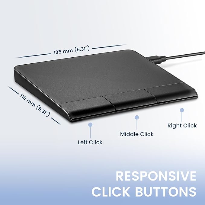 Perixx PERIPAD-506 Wired Slim USB Touchpad - Wired Detachable Touchpad for Desktop and Laptop User - Large Size 5.31x4.57x0.55 inches - Black