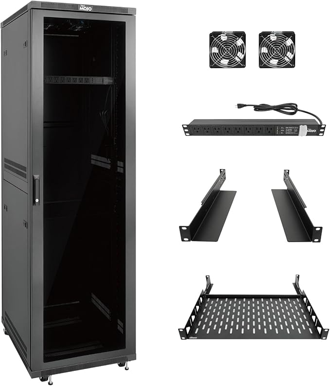 Tecmojo 42U Server Rack Network Cabinet 23.6" D x 23.6" W, Locking Data Cabinet Enclosure for 19" Server, Networking, AV & IT Equipment, Clear Door, Black