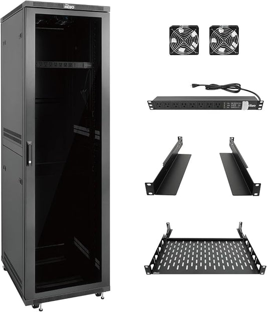 Tecmojo 42U Server Rack Network Cabinet 23.6" D x 23.6" W, Locking Data Cabinet Enclosure for 19" Server, Networking, AV & IT Equipment, Clear Door, Black