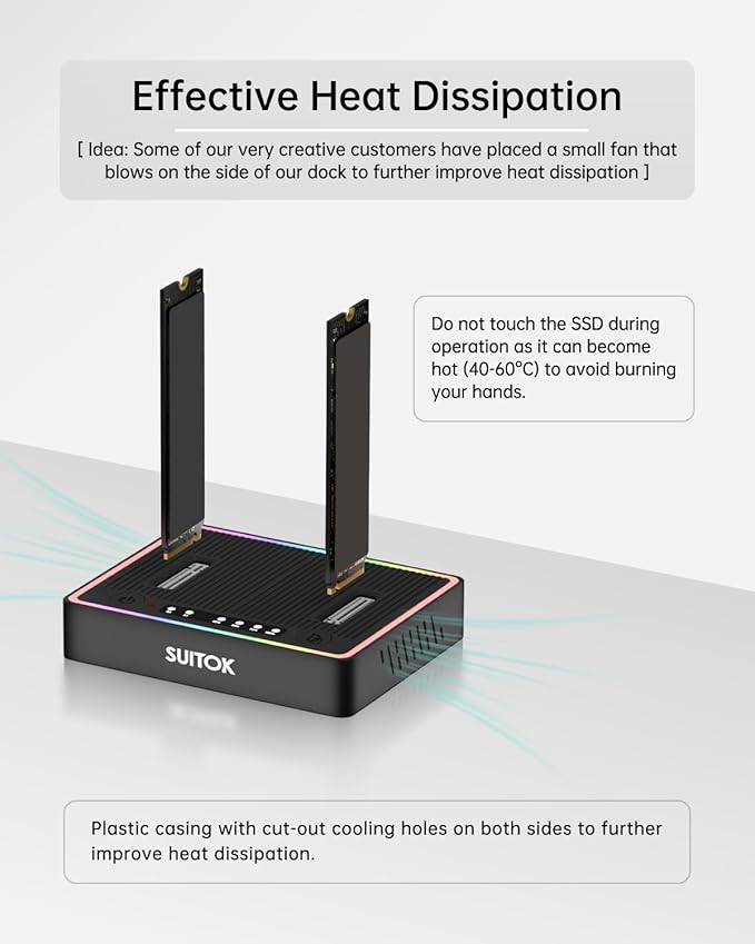 M.2 Duplicator Cloner Dual-Bay Offline USB C to NVMe SATA Dock Station, 20Gbps M2 Reader for Both (M Key, B+M Key) PCIE NGFF Docking, Size for 22110 2280 2260 2242 2230 Enclosure - STK03